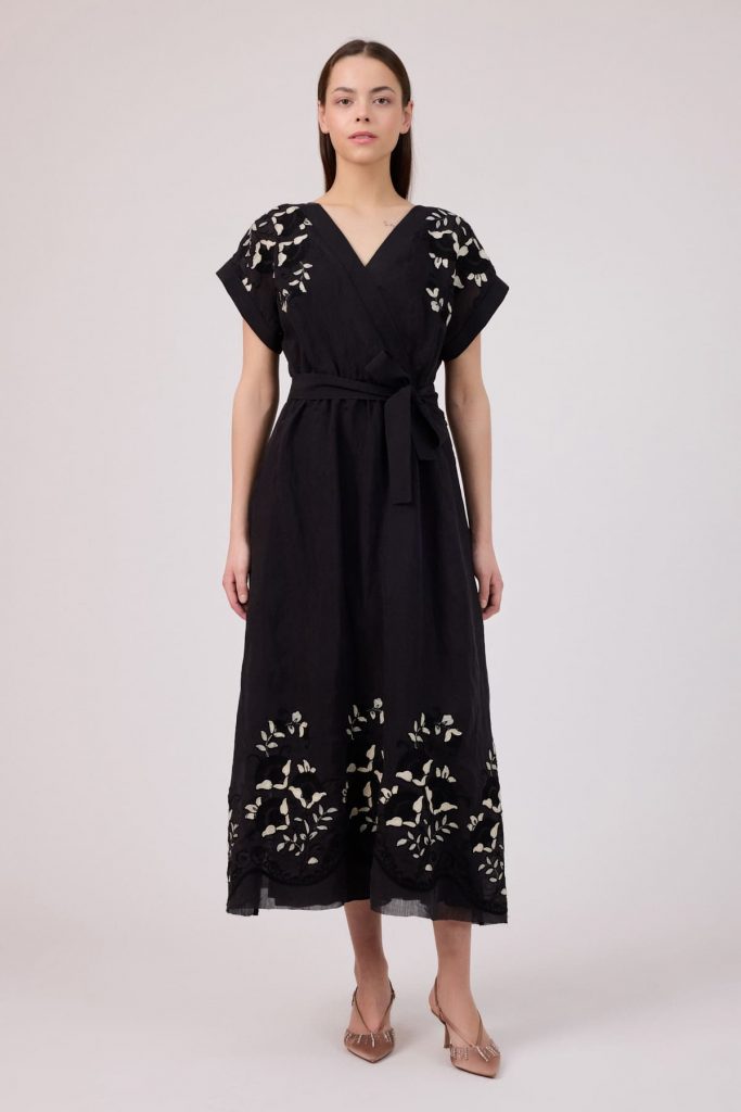 FEVER Tencel Brode Detaylı Elbise 6107 - Siyah
