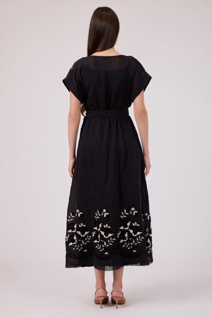 FEVER Tencel Brode Detaylı Elbise 6107 - Siyah