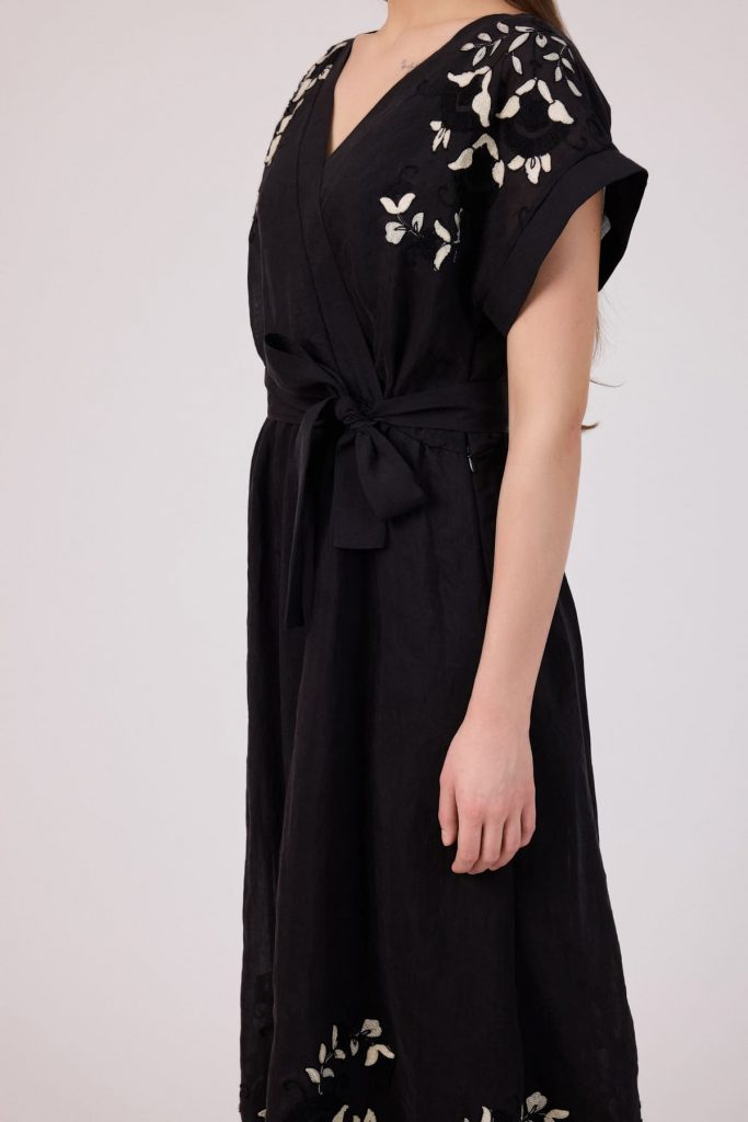 FEVER Tencel Brode Detaylı Elbise 6107 - Siyah