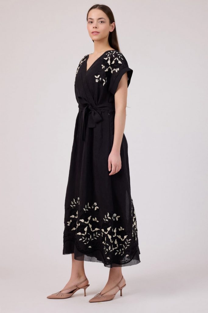 FEVER Tencel Brode Detaylı Elbise 6107 - Siyah