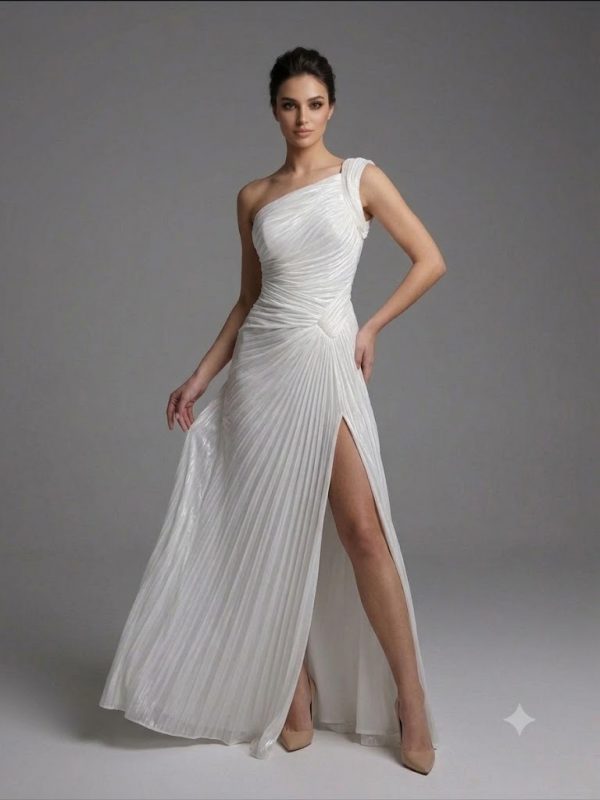 FOR COSTUME Tek Omuz Drape Detaylı Yırtmaçlı Abiye  9558