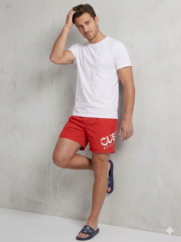 GUESS Beach Erkek Deniz Şortu Mayo F5GT27WG2E2 - KIRMIZI