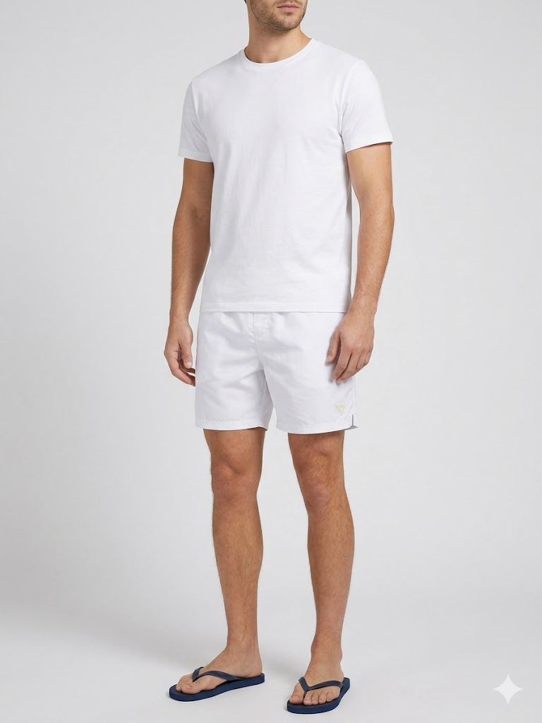 GUESS Erkek Logo Detaylı Cepli Deniz Şortu F4GT01WG282 - Beyaz