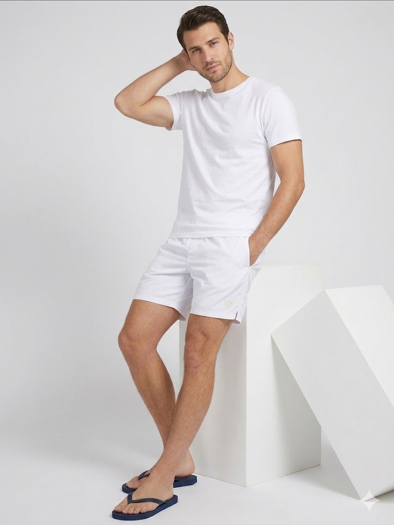 GUESS Erkek Logo Detaylı Cepli Deniz Şortu F4GT01WG282 - Beyaz