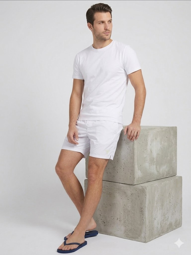 GUESS Erkek Logo Detaylı Cepli Deniz Şortu F4GT01WG282 - Beyaz