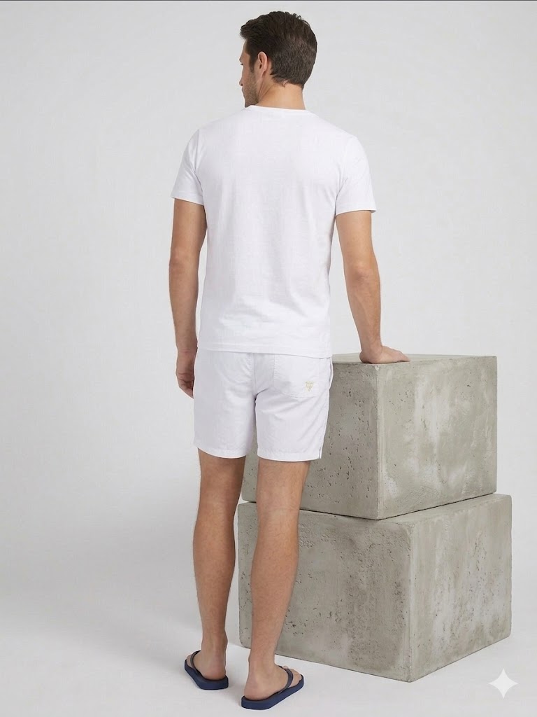 GUESS Erkek Logo Detaylı Cepli Deniz Şortu F4GT01WG282 - Beyaz