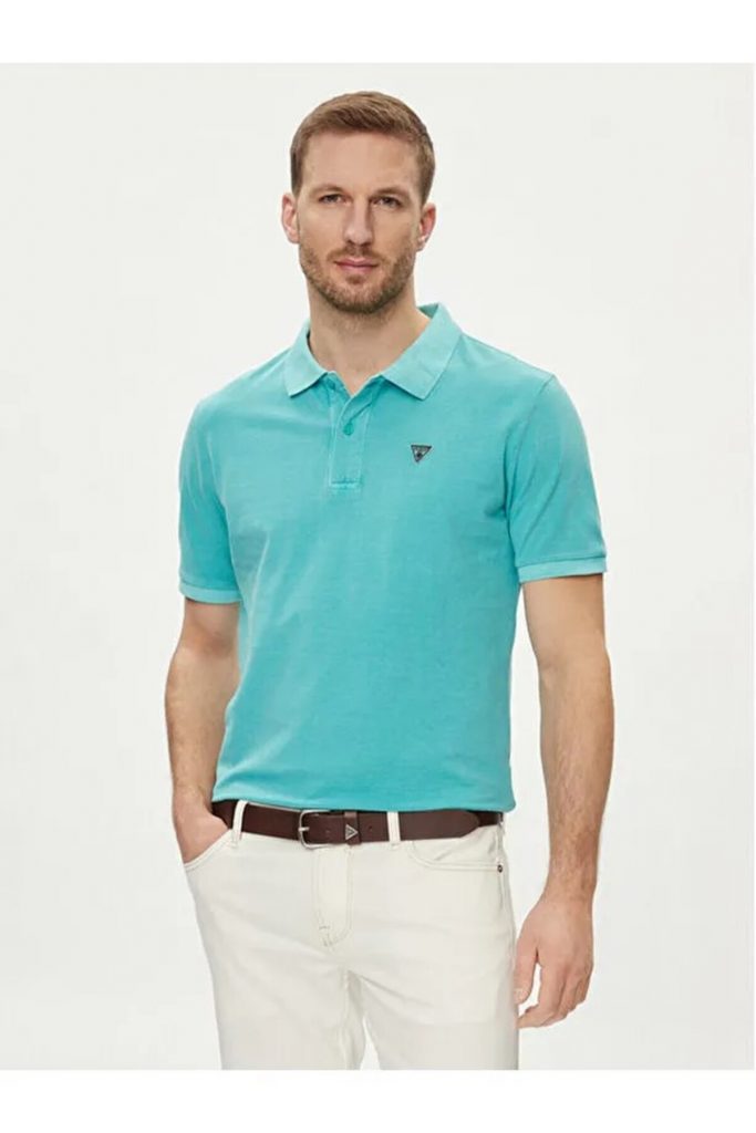 GUESS Erkek Polo Yaka Pike Pamuklu Kısa Kollu T-Shirt F3GP00K9WF1 - YEŞİL