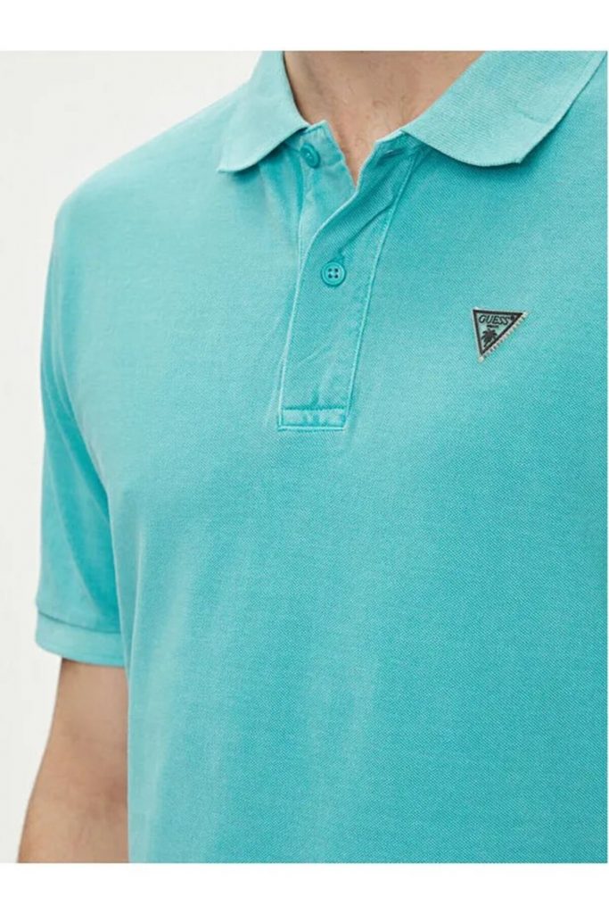 GUESS Erkek Polo Yaka Pike Pamuklu Kısa Kollu T-Shirt F3GP00K9WF1 - YEŞİL