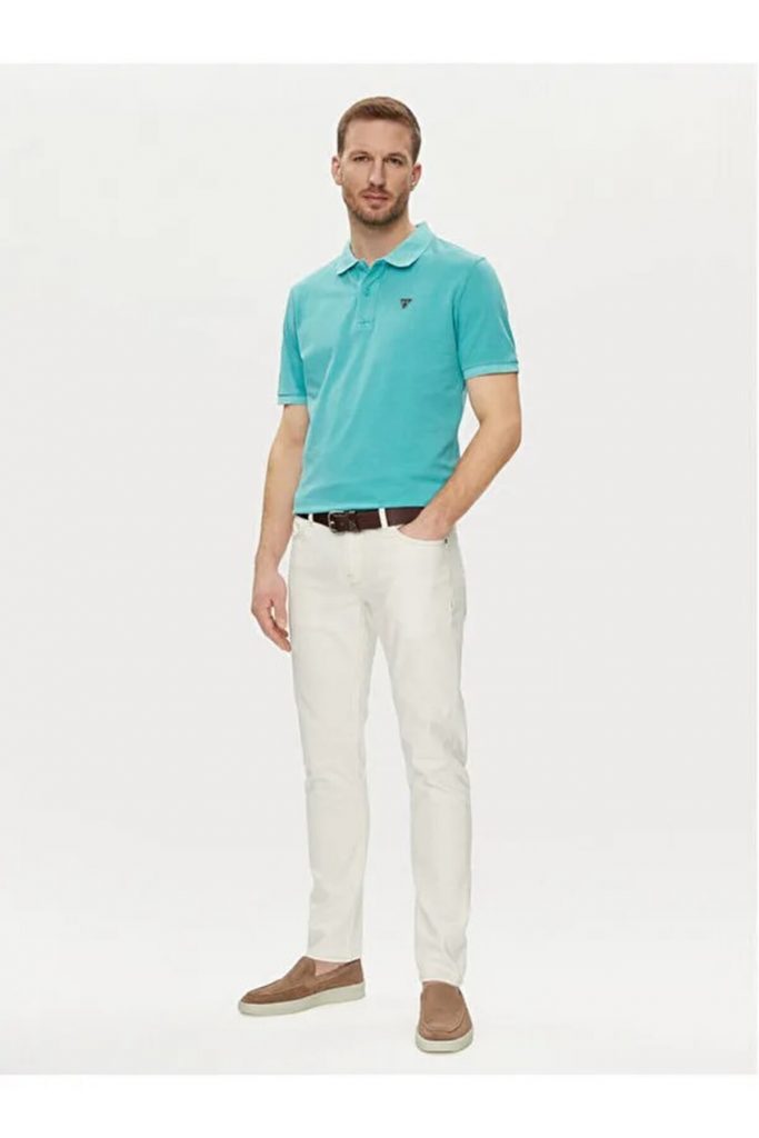 GUESS Erkek Polo Yaka Pike Pamuklu Kısa Kollu T-Shirt F3GP00K9WF1 - YEŞİL