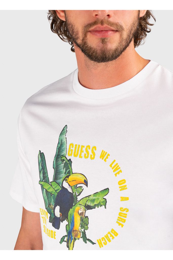 GUESS Kontrast Desenli T-Shirt F4GI08I3Z11 - Beyaz