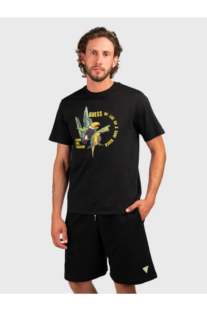 GUESS Kontrast Desenli T-Shirt F4GI08I3Z11 - Siyah