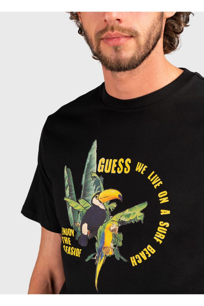 GUESS Kontrast Desenli T-Shirt F4GI08I3Z11 - Siyah
