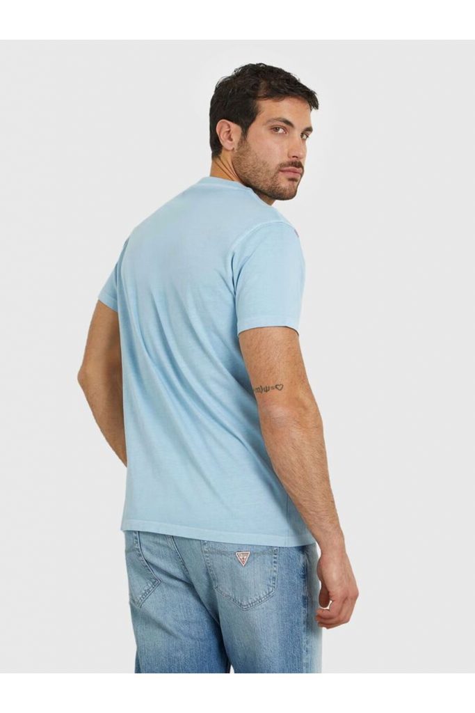 GUESS Erkek Açık Mavi Baskılı Bisiklet Yaka Pamuklu Kısa Kollu T-Shirt M4GI22K8FQ4 - MAVİ