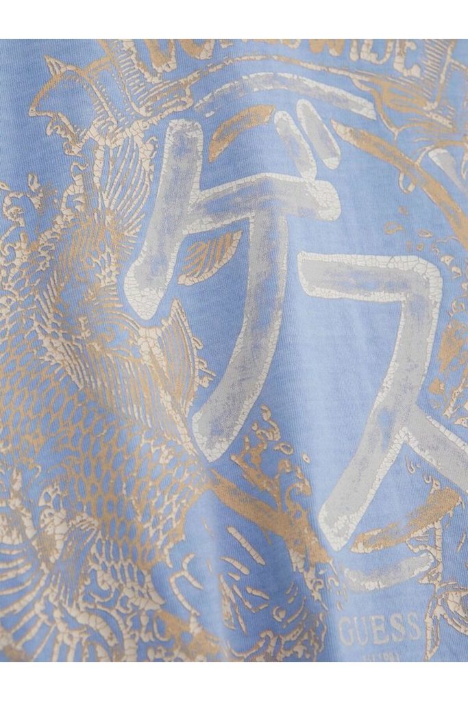 GUESS Erkek Açık Mavi Baskılı Bisiklet Yaka Pamuklu Kısa Kollu T-Shirt M4GI22K8FQ4 - MAVİ