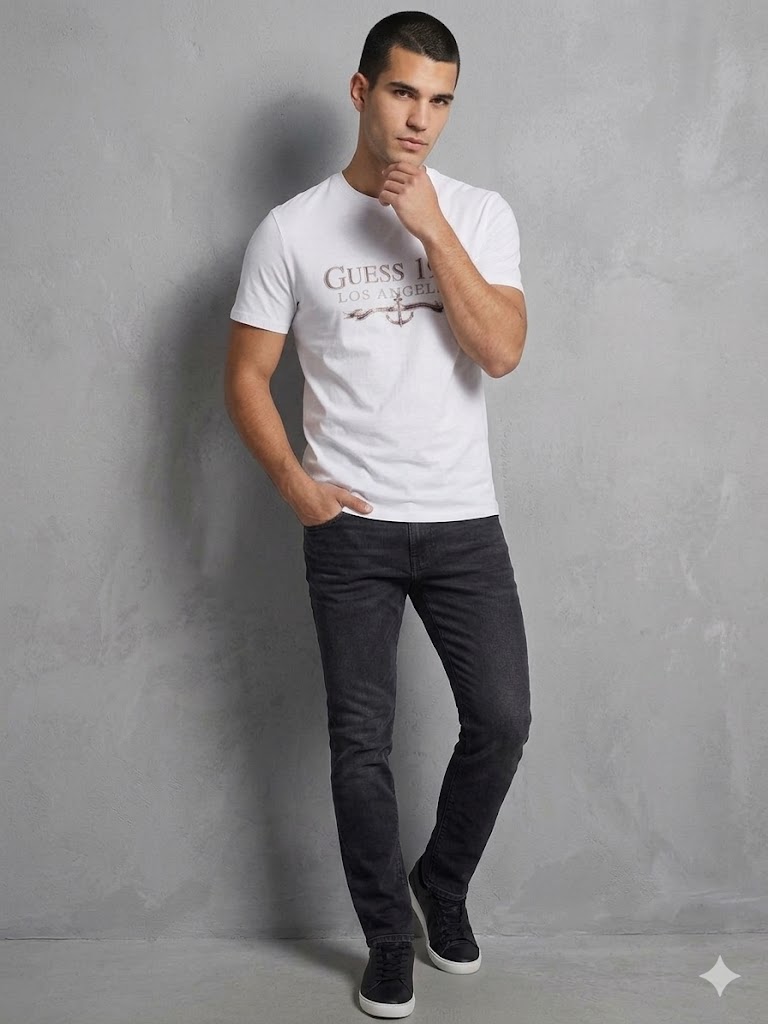 GUESS Erkek Bisiklet Yaka Yazı Baskılı Kısa Kollu Tişört M4GI27J1314