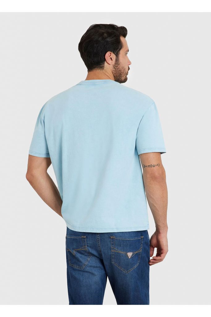 GUESS Bisiklet Yaka Baskılı T-Shirt M4GI44KC6U1 - MAVİ