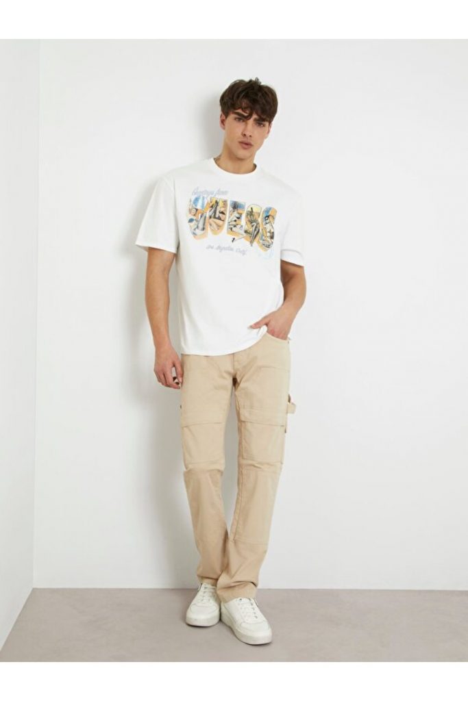 GUESS Bisiklet Yaka Baskılı T-Shirt M4GI44KC6U1 - Beyaz
