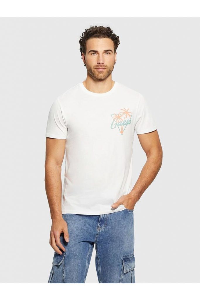 GUESS Desenli T-Shirt M4GI46K9RM1 - Beyaz