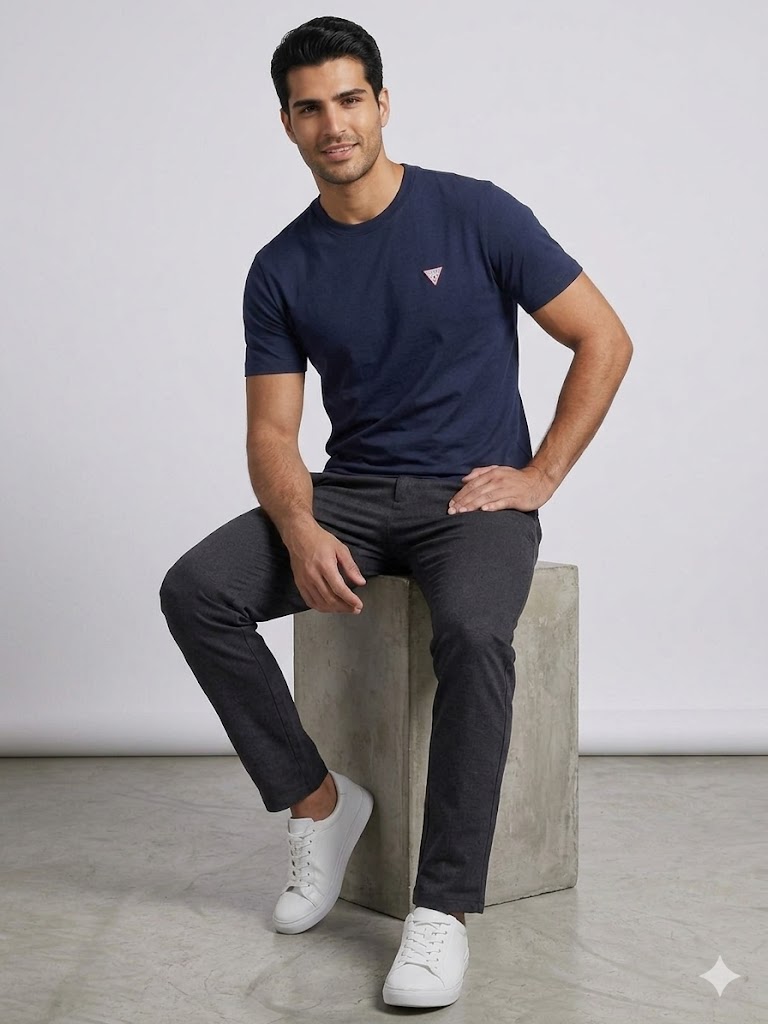 GUESS Üçgen Logolu T-Shirt M4YI46K8FQ4 - Lacivert