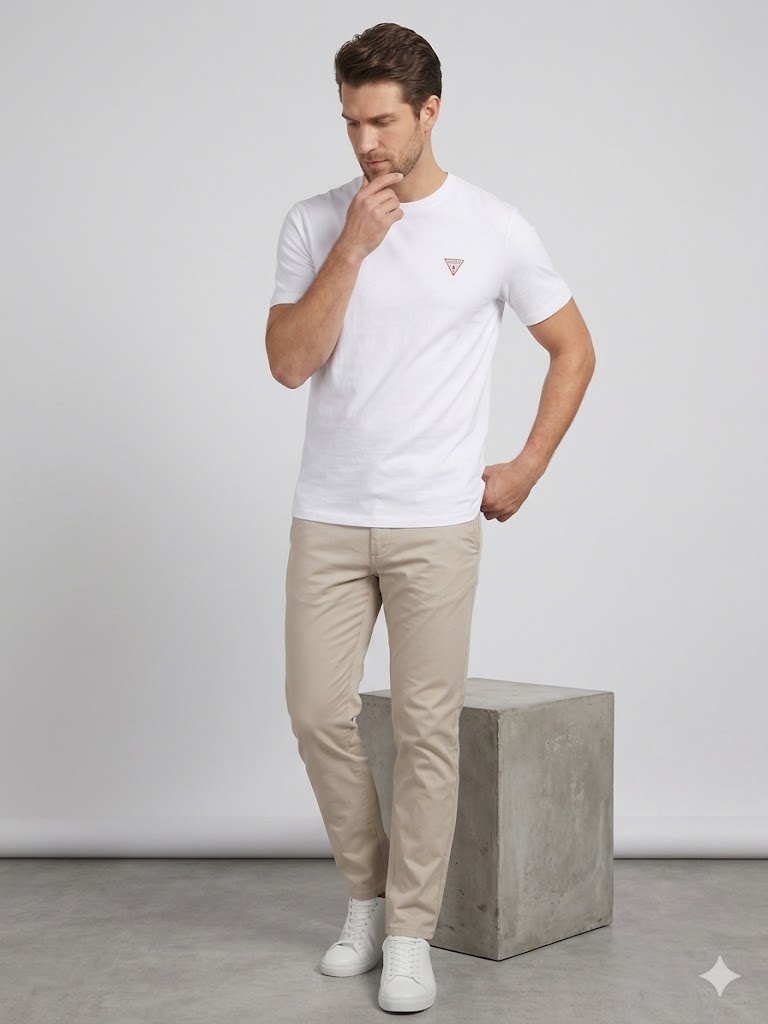 GUESS Üçgen Logolu T-Shirt M4YI46K8FQ4 - Beyaz