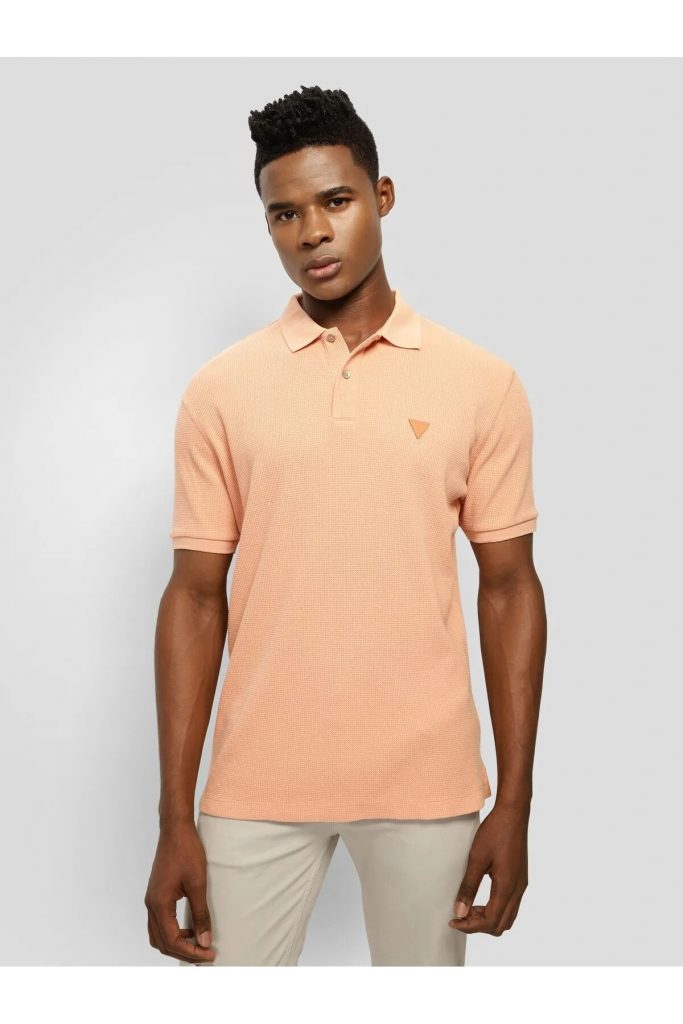 GUESS Erkek Somon Polo Yaka Dokulu Kısa Kollu Tişört M5GP05KCSG1 - turuncu