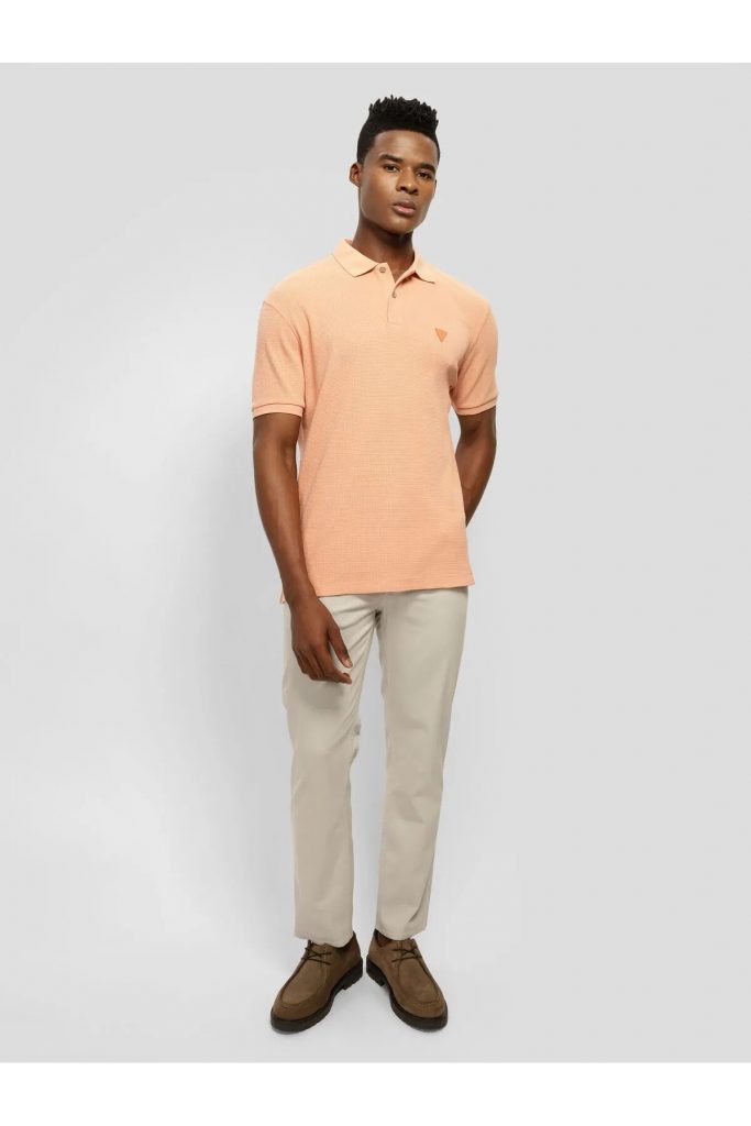 GUESS Erkek Somon Polo Yaka Dokulu Kısa Kollu Tişört M5GP05KCSG1 - turuncu