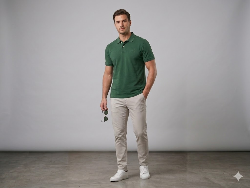 GUESS Erkek Polo Yaka Kısa Kollu Basic T-Shirt M6GP18K3086 - YEŞİL