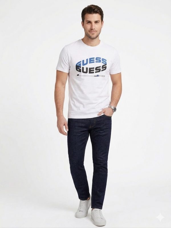 GUESS Erkek Baskılı Bisiklet Yaka Kısa Kollu Pamuklu T-Shirt Z4RI03I3Z14