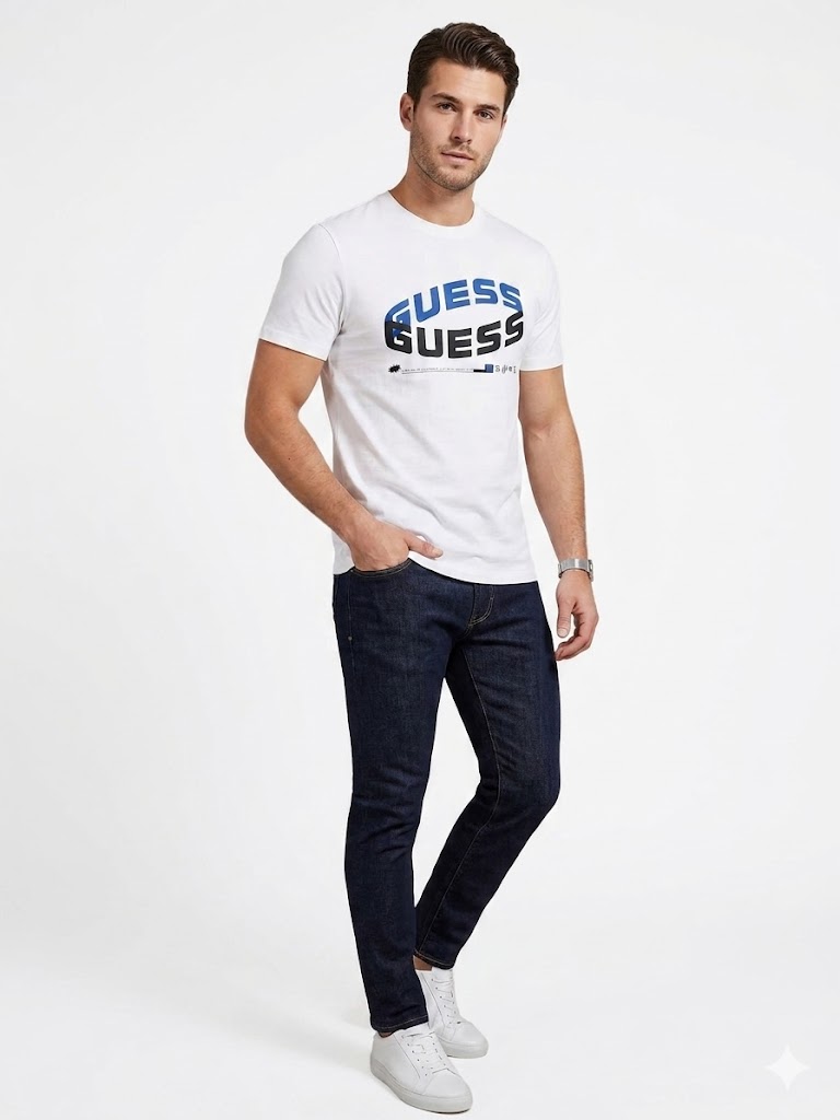 GUESS Erkek Baskılı Bisiklet Yaka Kısa Kollu Pamuklu T-Shirt Z4RI03I3Z14 - KIR.BEYAZ