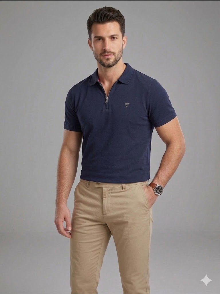GUESS Erkek Fermuarlı Polo Yaka Kısa Kollu T-Shirt M4YR00Z3DM0