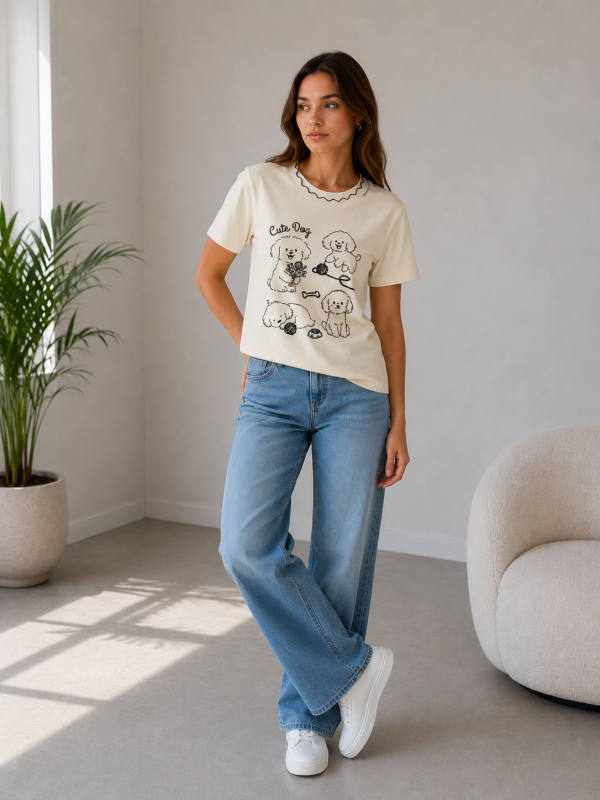 IT'S BASIC Nakışlı Kısa Kollu T-shirt  1161
