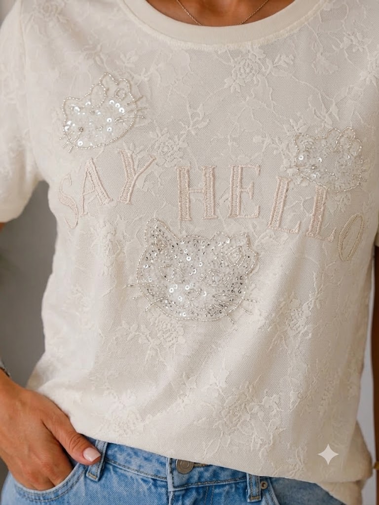 IT'S BASIC Nakışlı Taşlı Tişört 5120 - Beyaz
