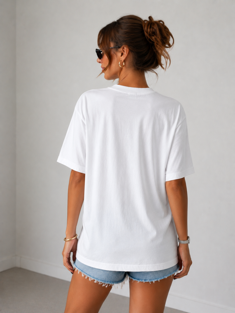 IT'S BASIC Oversize Pullu  Nakışlı Baskılı Tişört 5127 - EKRU