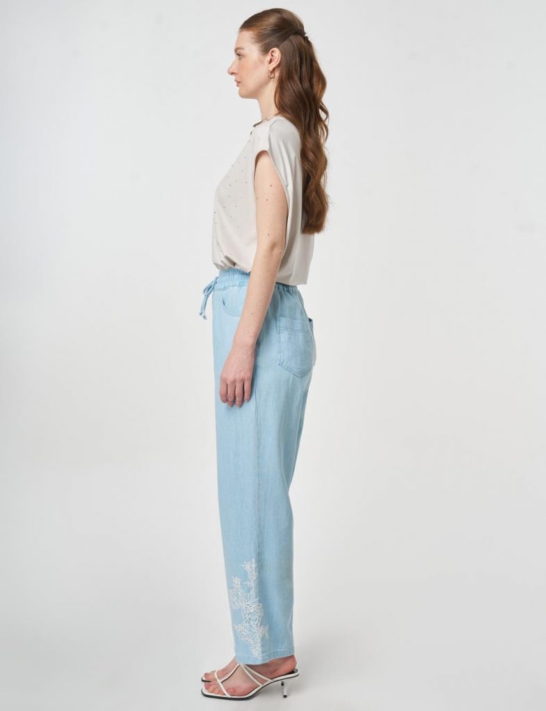 KAYRA Yıkamalı Paçası Nakış İşlemeli Denim Pantolon 79023 - KARMA
