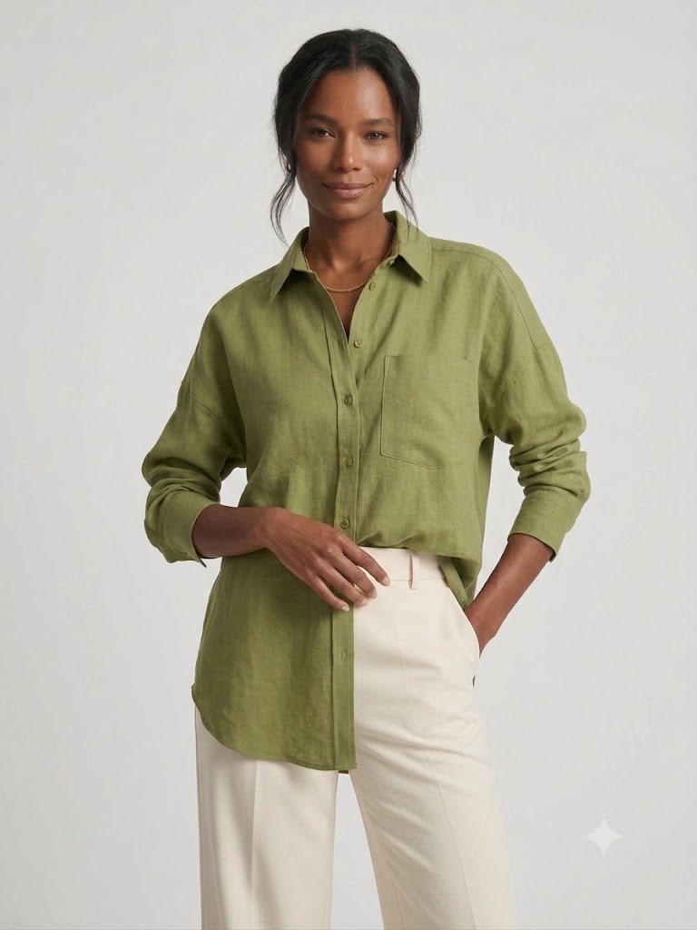 KAYRA Cepli Keten Tunik 21134 - MATCHA YEŞİLİ