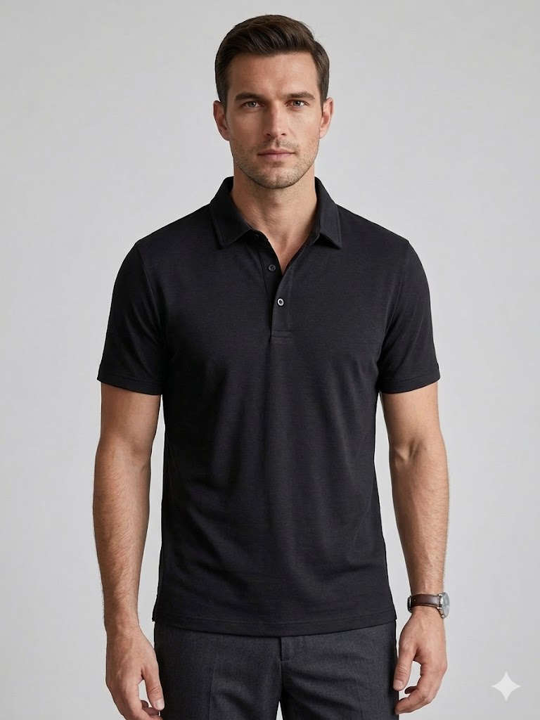 KİP Rahat Kalıp Kısa Kollu Likralı Örme Polo T-Shirt 10057 - Siyah