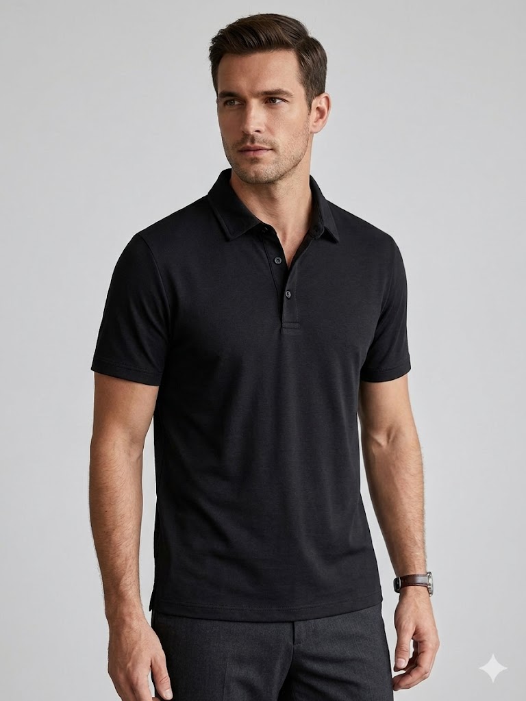 KİP Rahat Kalıp Kısa Kollu Likralı Örme Polo T-Shirt 10057 - Siyah