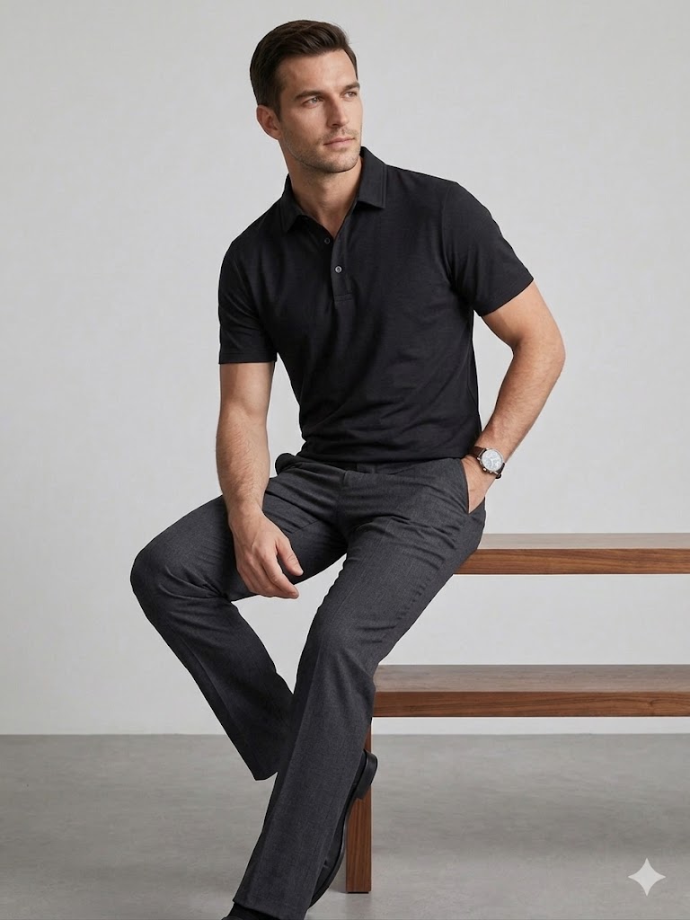 KİP Rahat Kalıp Kısa Kollu Likralı Örme Polo T-Shirt 10057 - Siyah