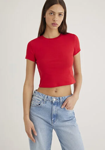 MAVİ Basic Crop Tişört M1600814-70391 - KIRMIZI