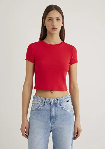 MAVİ Basic Crop Tişört M1600814-70391 - KIRMIZI