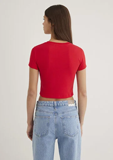 MAVİ Basic Crop Tişört M1600814-70391 - KIRMIZI