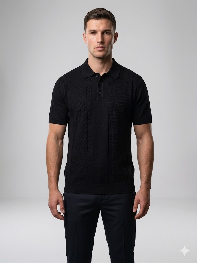 MCR Polo Yaka Örgü Dokulu Triko T-Shirt 11587 - Siyah