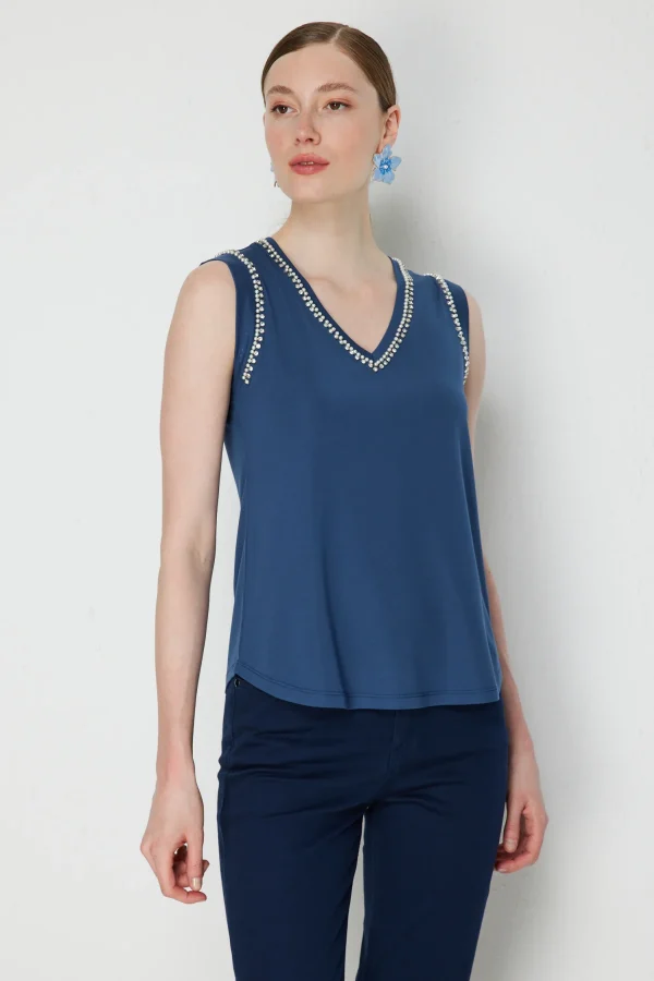 ON TRİKO V Yaka Taş Detaylı Bluz 71435