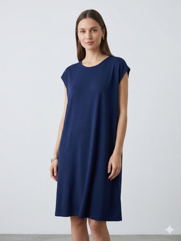 ON TRİKO Kadın Bisiklet Yaka Basic Penye Tunik 71501 - Lacivert