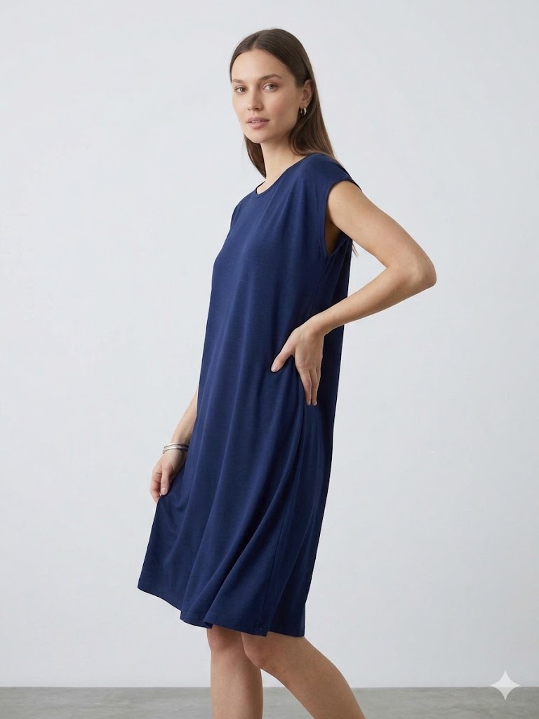 ON TRİKO Kadın Bisiklet Yaka Basic Penye Tunik 71501 - Lacivert