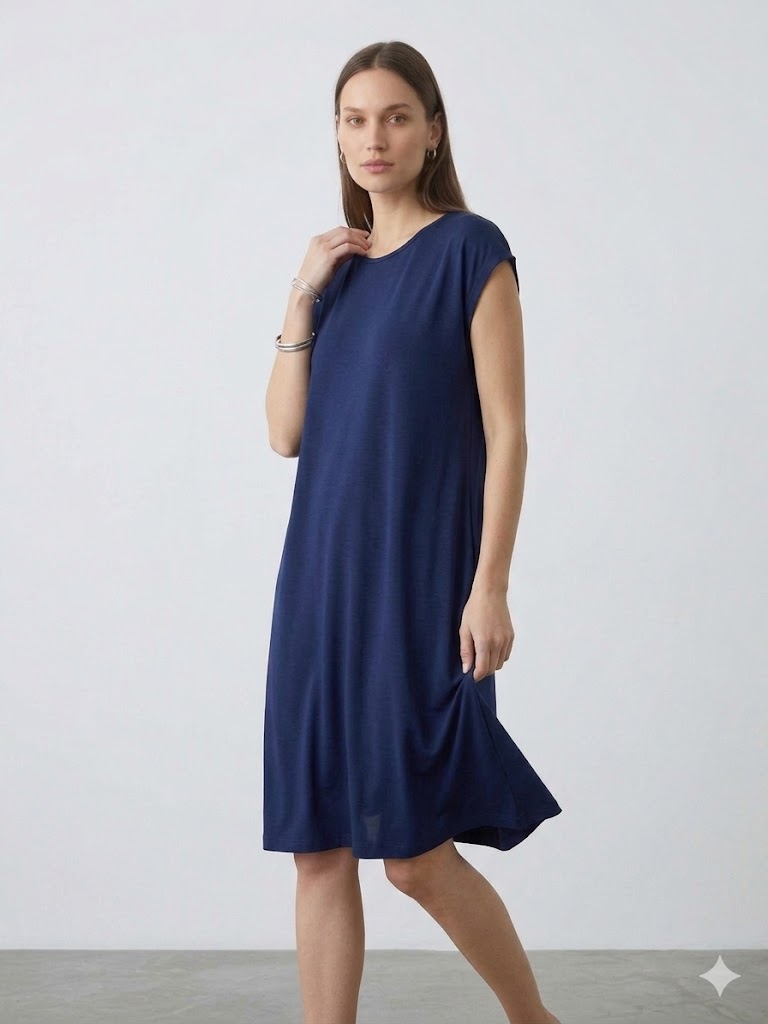 ON TRİKO Kadın Bisiklet Yaka Basic Penye Tunik 71501 - Lacivert