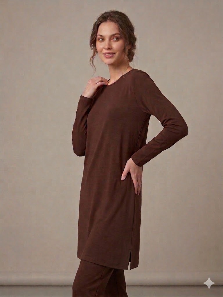 ON TRİKO Kadın Siyah Bisiklet Yaka Uzun Kollu Basic Tunik 71502 - kahve