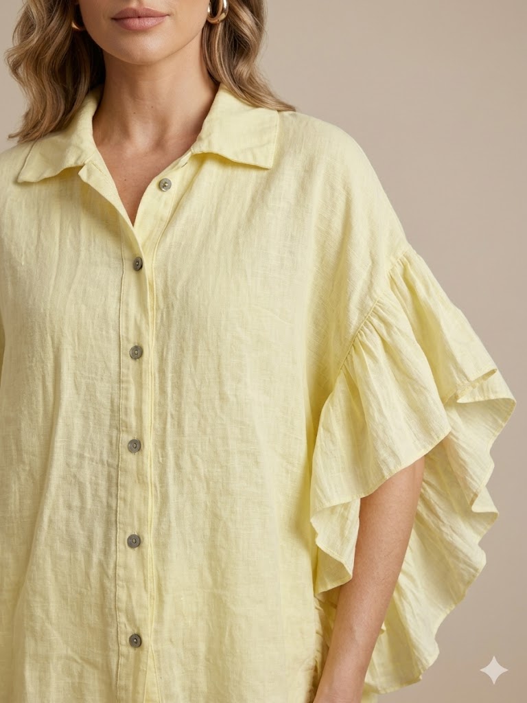 ONİX Oversize Fırfırlı Keten Bluz 47630 - SARI