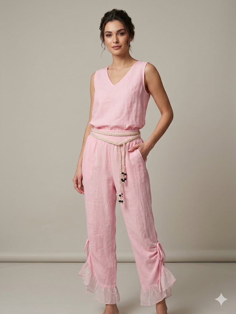 ONİX Bağıcıklı Fırfır Paça Pantolon 47110 - pembe