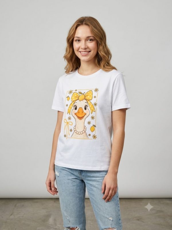 ONİX Pamuklu Bisiklet Yaka Ördek ve Limon Baskılı T-Shirt 2226-131